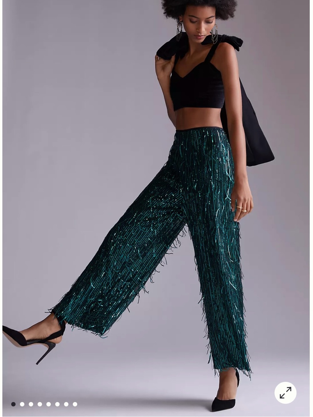 NWT Anthropologie Maeve Green Fringe Sequin Wide Leg Pants Sz 6 party festival
